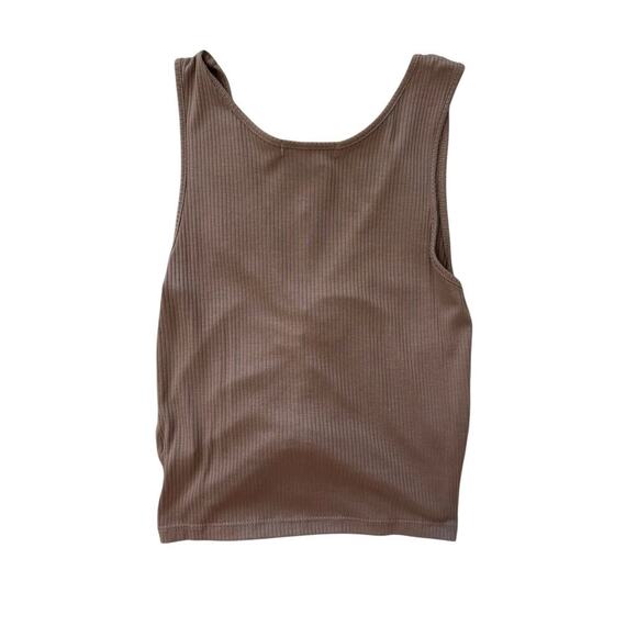 Antistar Women’s Ribbed Tank Top M Brown Ruched Drawstring V-Neck Stretchy Y2K - Picture 4 of 4